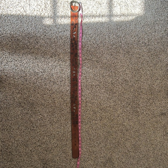 Abercrombie & Fitch Womens Western Hand Tooled Belt Medium Brown Genuine Leather - Picture 4 of 11